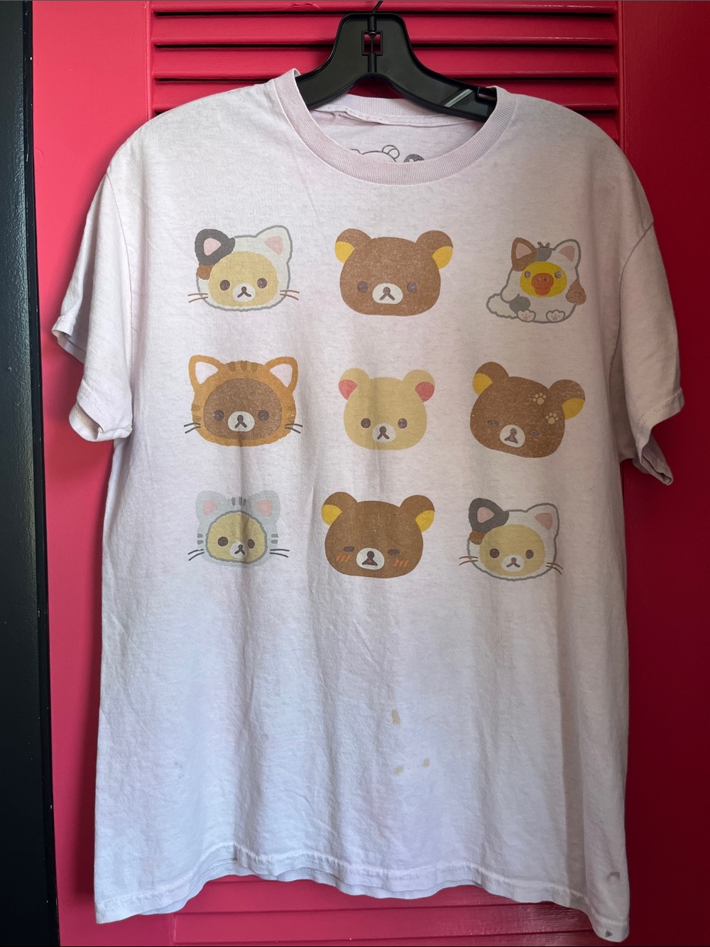 LOW PRICE FOR FLAWS Light Pink Short Sleeve Graphic Tee with Bear & Cat Faces